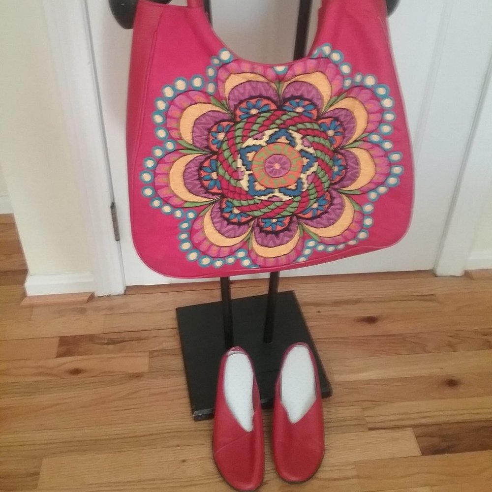 Embroidered Leather Handbag with Matching Shoes